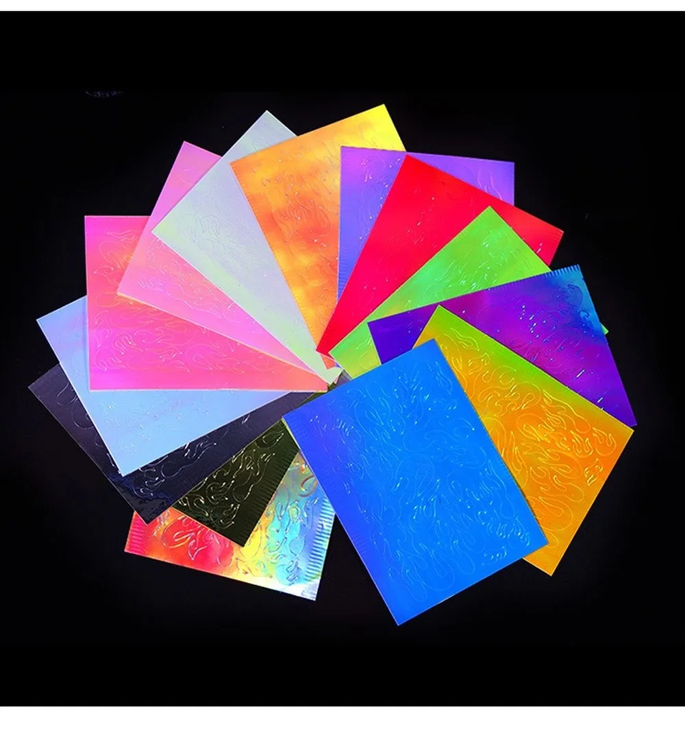 

16pcs/lot Fire Holographic Nail Sticker Leaf Self Adhesive Decal Thin Laser Stripe Sticker Diy Nail Foil New Nail Art Sticker