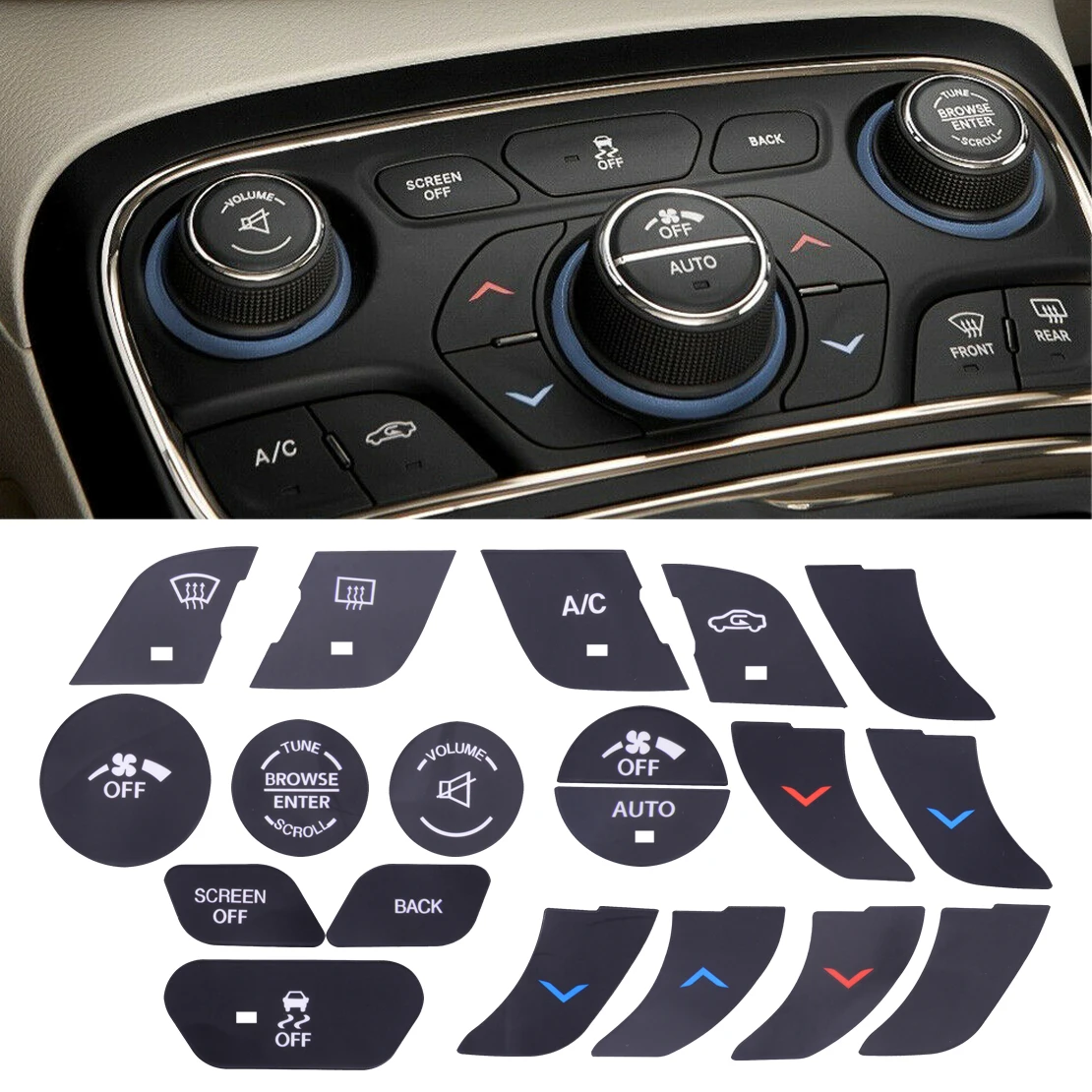 

1 Set Center Console AC Climate Control Button Fix Sticker Repair Decal Cover Fit for Chrysler 200 2014 2015 2016 2017