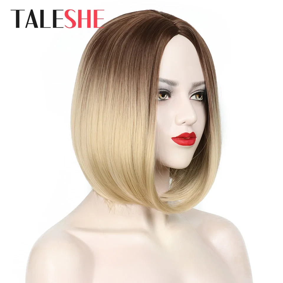 

Synthetic Short Straight Bob Wigs for White/Black Women Ombre Brown Blonde Wig Natural Middle Part Heat Resistant Cosplay
