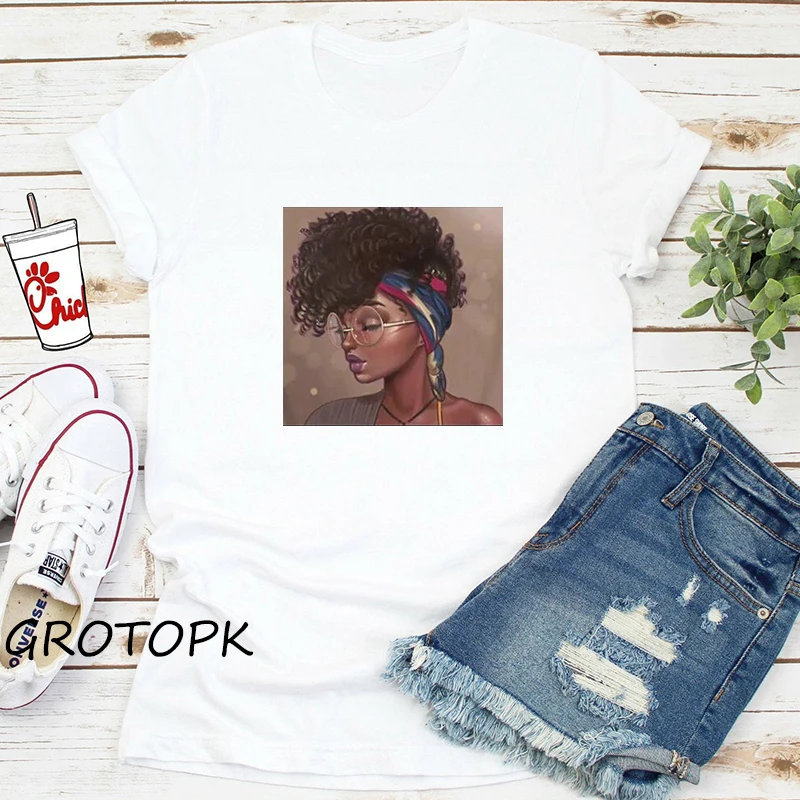 Женская футболка Melanin с принтом Poppin Aba черный топ в стиле Харадзюку для девушек