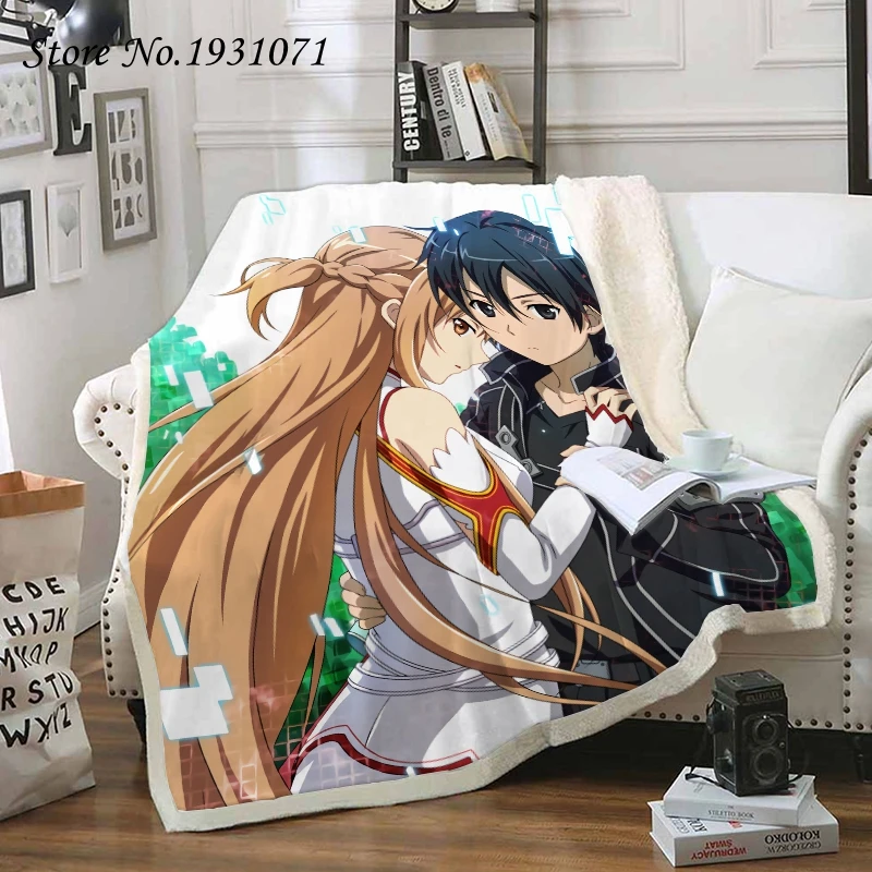 Новое Флисовое одеяло с 3D рисунком Sword Art Online для кровати толстое модное покрывало