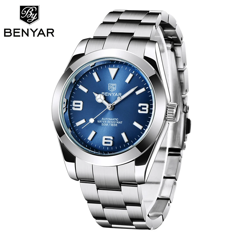 

BENYAR Men Watches Business Sports Automatic Mechanical 50M Military Stainless Steel Waterproof Wrist Watch Relogio Masculino