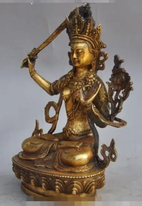 

song voge gem S7141 9"Tibet buddhism bronze gilt Sword White Tara Kwan-Yin Bodhisattva buddha statue
