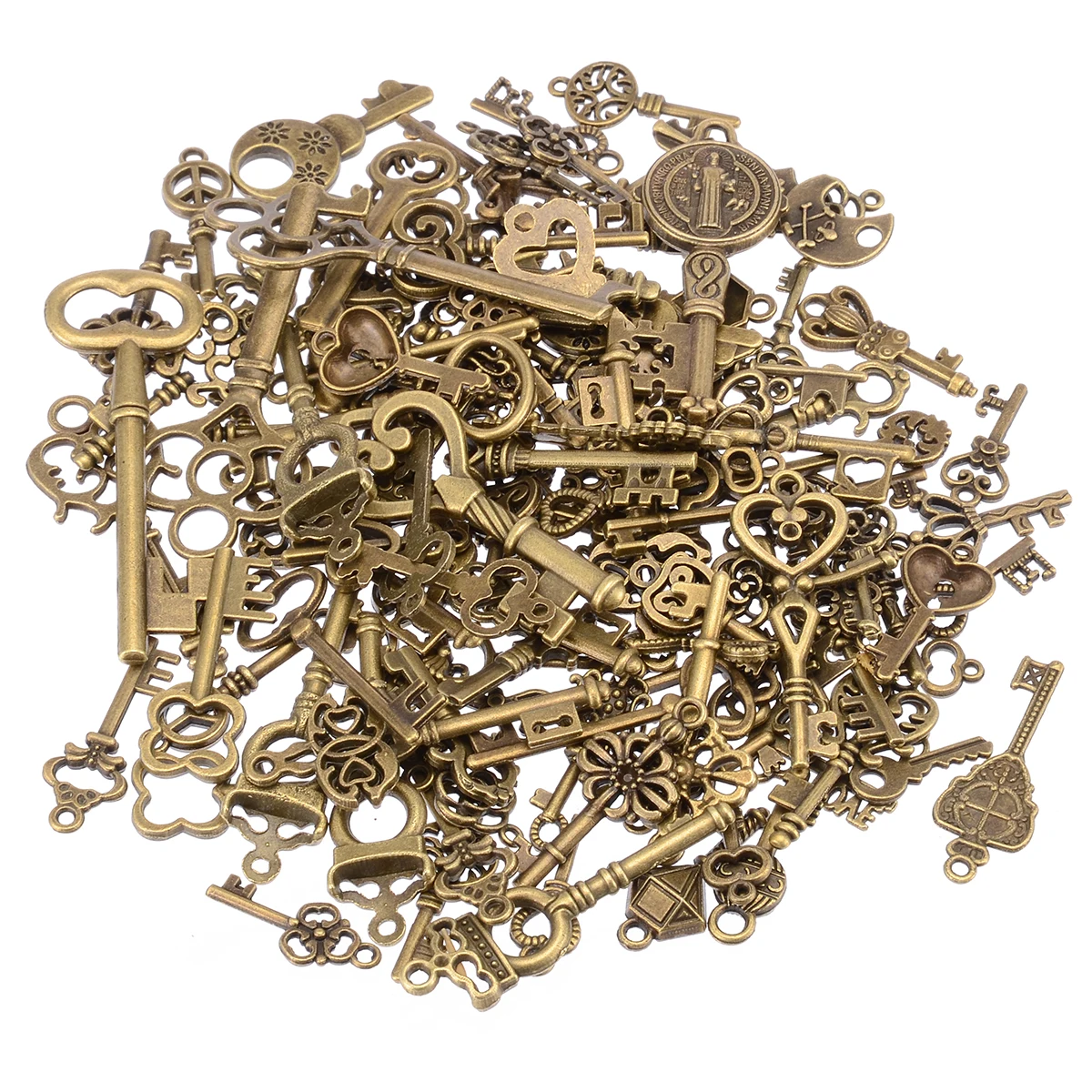 

125pcs/set Vintage Keys Charms Antique Bronze Skeleton Keys Pendant Necklace Hanging Decor Old Look DIY Jewelry Making Craft