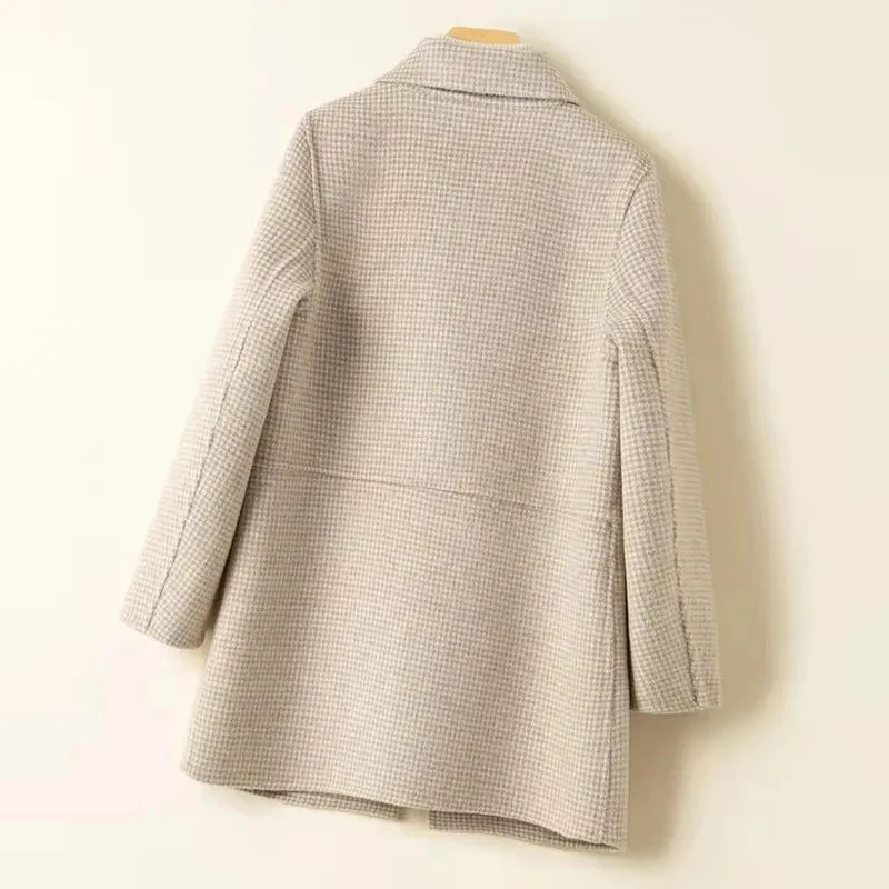 Осень-зима 2021 новое клетчатое шерстяное пальто женская Свободная Длинная