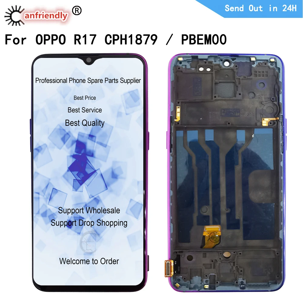 Pantalla LCD OLED de 6,4 pulgadas para OPPO R17, CPH1879, PBEM00, panel t&aacute;ctil, sensor de digitalizador con montaje de marco de repuesto-0