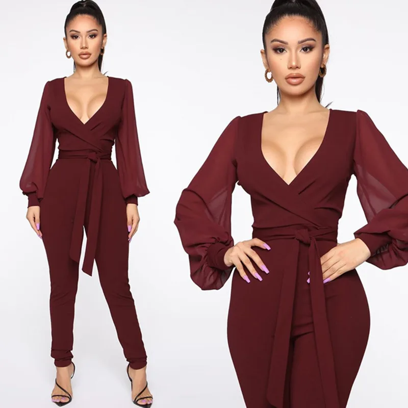 

Women's Casual Chiffon Belted Jumpsuit