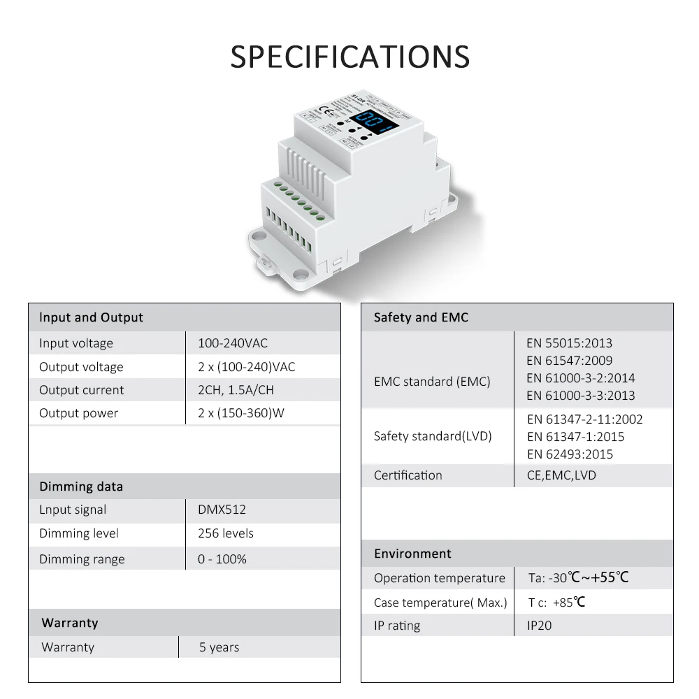 DMX512 светодиодный диммер 220V 230V 110V 2 канала затемнения AC симистор RDM DMX контроллер с