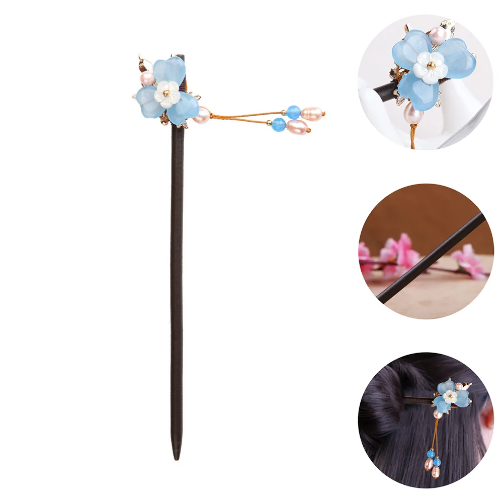 

Chinese Style Wood Hair Stick Flower Hair Chopstick Bun Maker Tassel Hairpin
