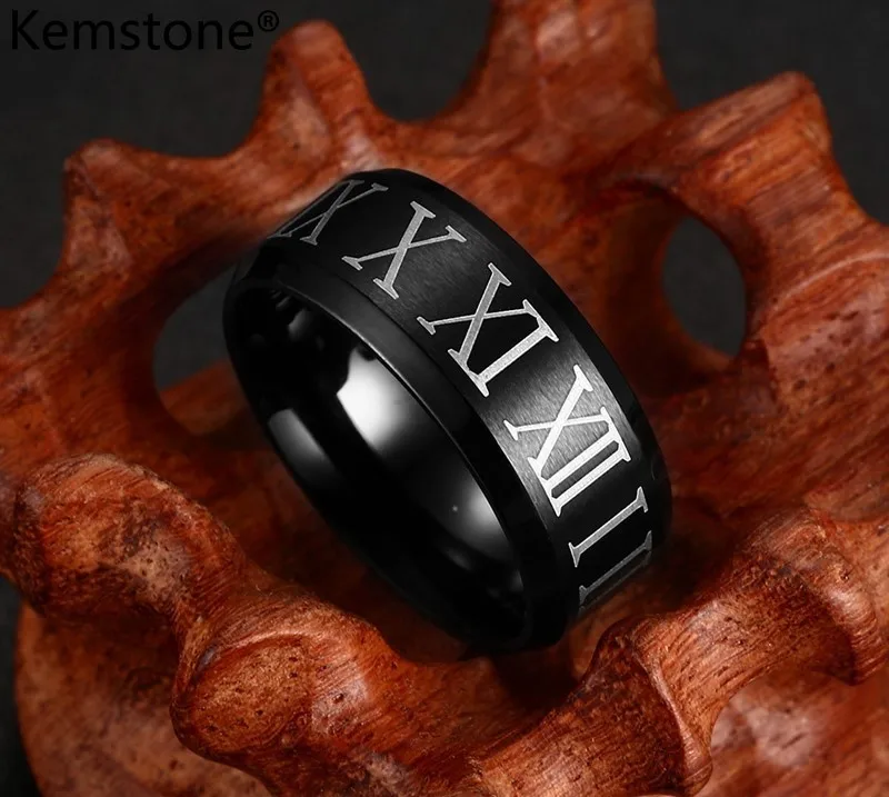 Kemstone 8MM Titanium Ring For Men Black Plated Rome Digital Rings | Украшения и аксессуары