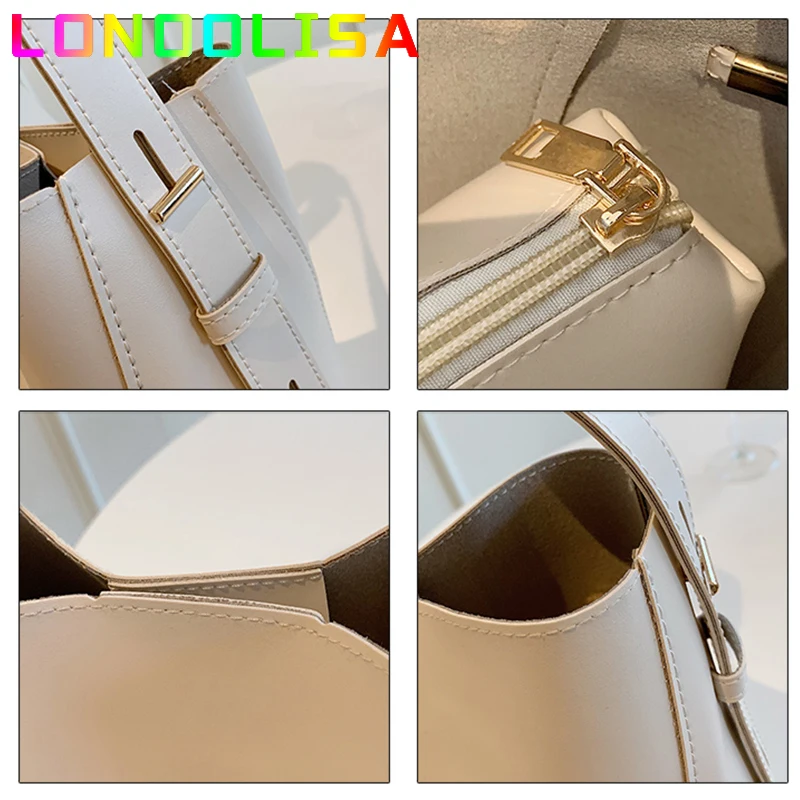 

PU Leather Bucket Shoulder Crossbody Bag Women 2021 Branded Simple Trendy Luxury Solid Color Handbags Travel Class Commuter Bag
