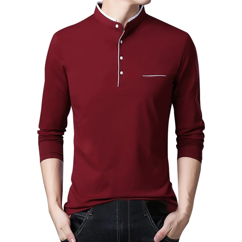 Red WinterSlim рубашка Мужская Вертикальная Мужская Новая мода стоячий воротник Мужская с длинным рукавом плюс размер чистая блузка Топ брендовая одежда#911 - Цвет: Red
