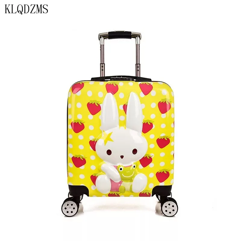 KLQDZMS New 18inch kids luggage Cartoon PC Suitcase Boarding Rolling Luggage Travel Bag On Wheels