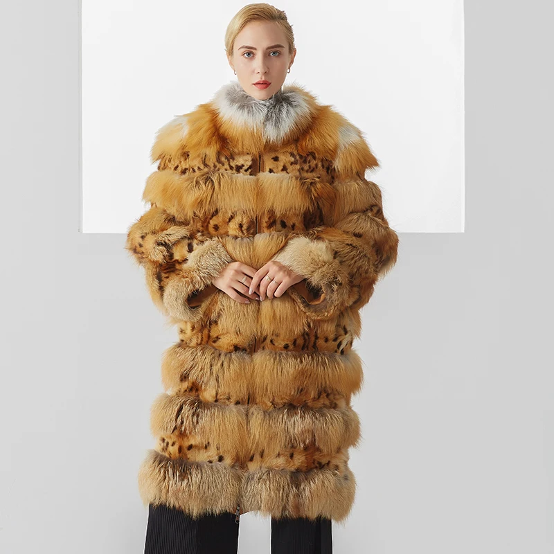 Женское зимнее роскошное фотопальто великолепное теплое Пятнистое длинное