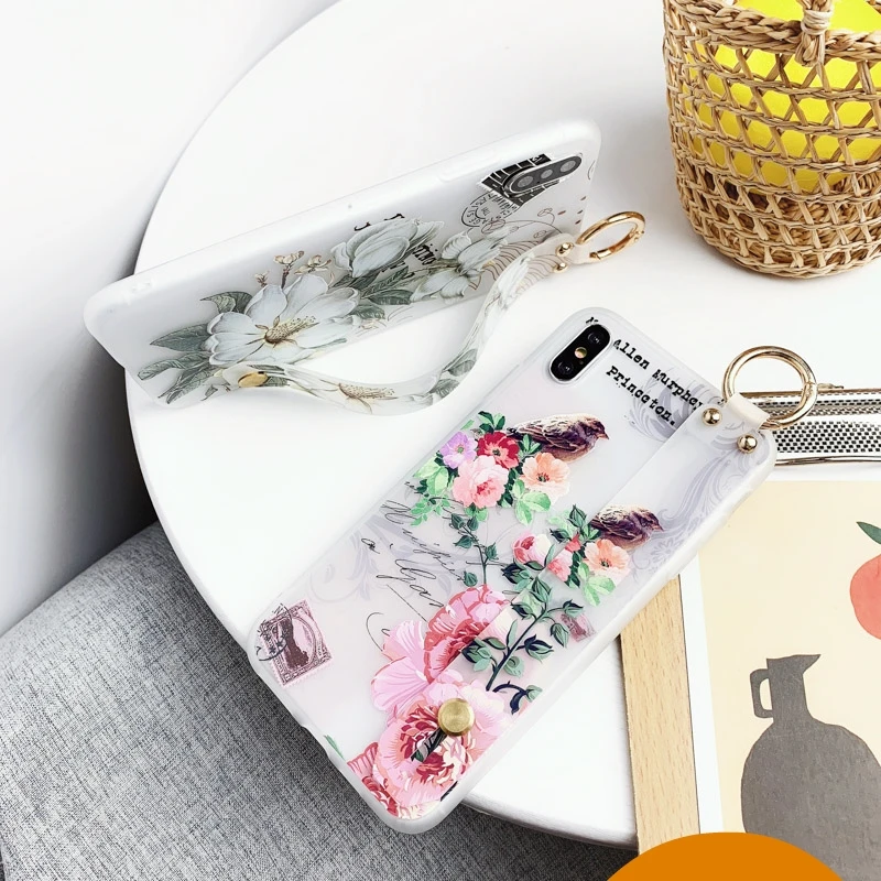

Flower Wrist Strap Case For iPhone 12 Mini 11 Pro Max Case Soft Silicon Funda For iphone 12 XR X XS 7 8 6 6S Plus SE2020 Cover