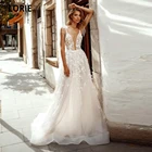 Элегантные кружевные пляжные свадебные платья LORIE, трапециевидные фатиновые платья принцессы на бретелях-спагетти с V-образным вырезом и открытой спиной в стиле бохо