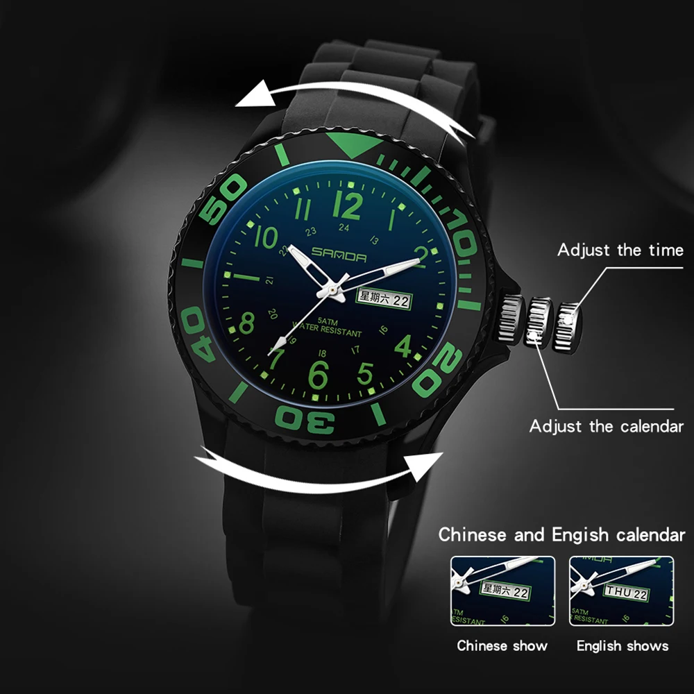 Часы наручные SANDA Мужские кварцевые роскошные брендовые 5ATM водонепроницаемые