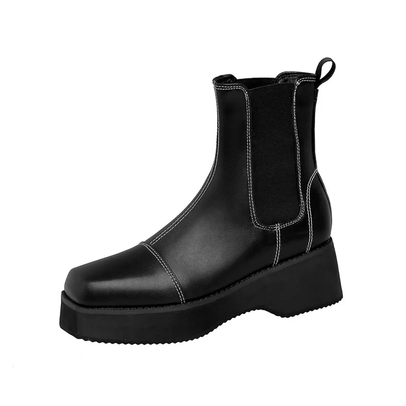 

ANNYMOLI Square Toe Ankle Boots Woman High Heel Chelsea Boots Chunky Heel Short Boots Ladies Shoes Autumn Winter White Size 46