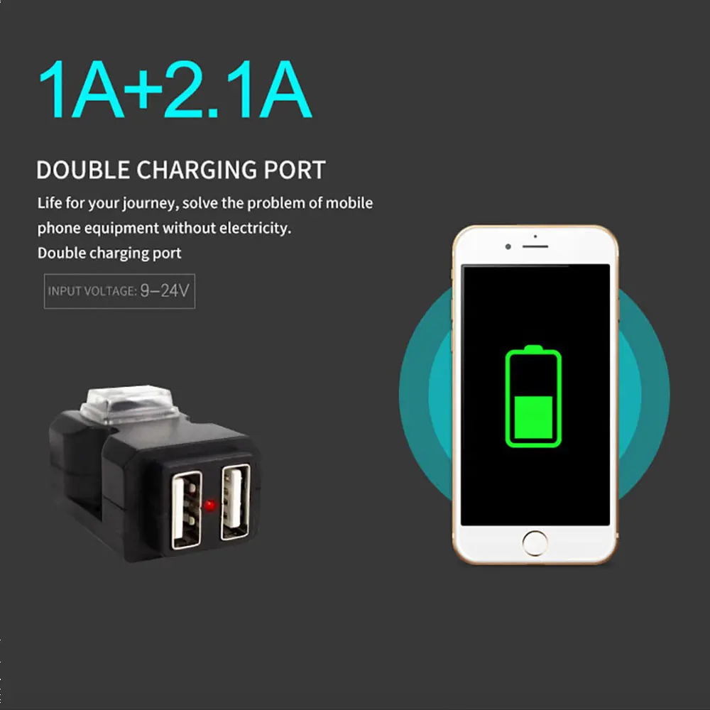 12V-24V USB мотоцикл на руль Dual разветвитель Зарядное устройство Мощность адаптер для