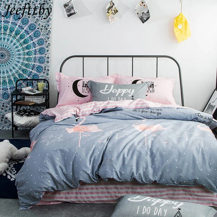 

Jeefttby Cartoon Flamingo Bedclothes Cotton Sheet Pillowcases Duvet Cover Set Printed Bedding Sets Europe Double Queen King Size