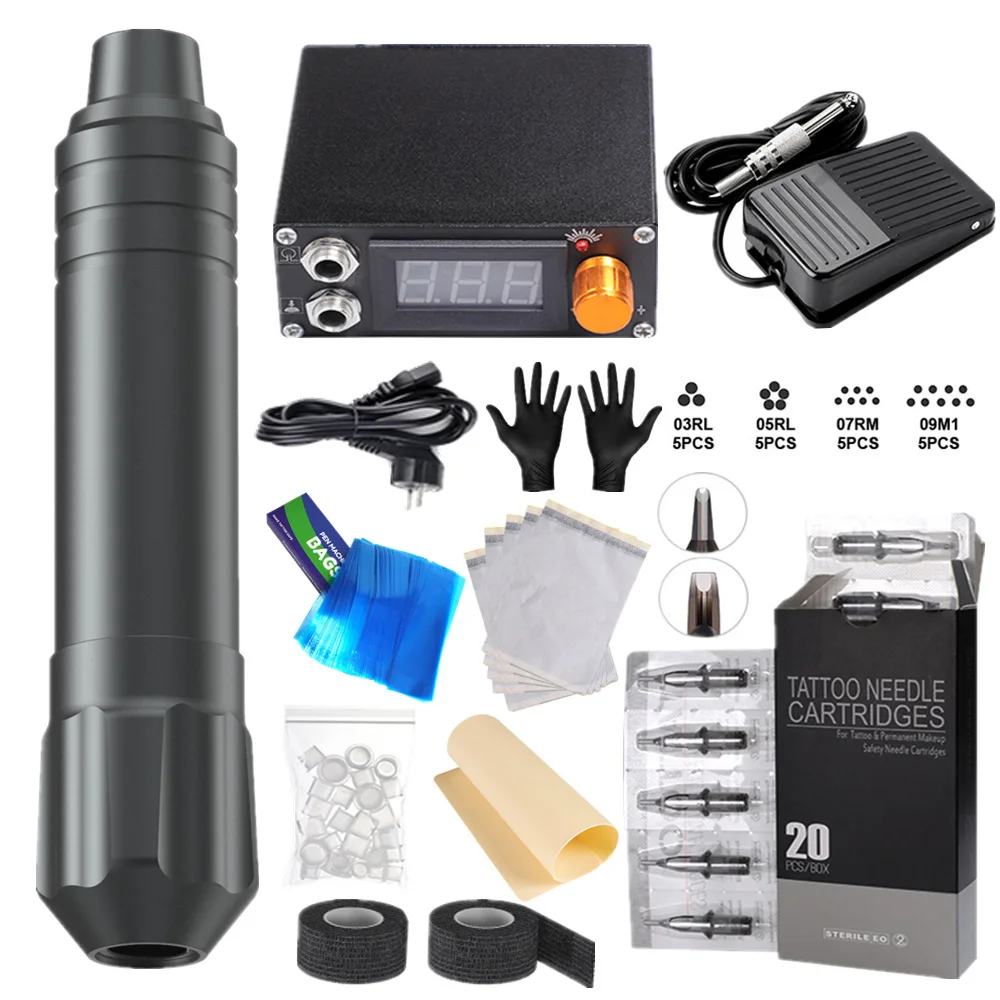 

highspeed strong magnetic torque motor tattoo pen tattoo gun rotary tattoo pen kits 20pcs needle power supply pedal bag bandage
