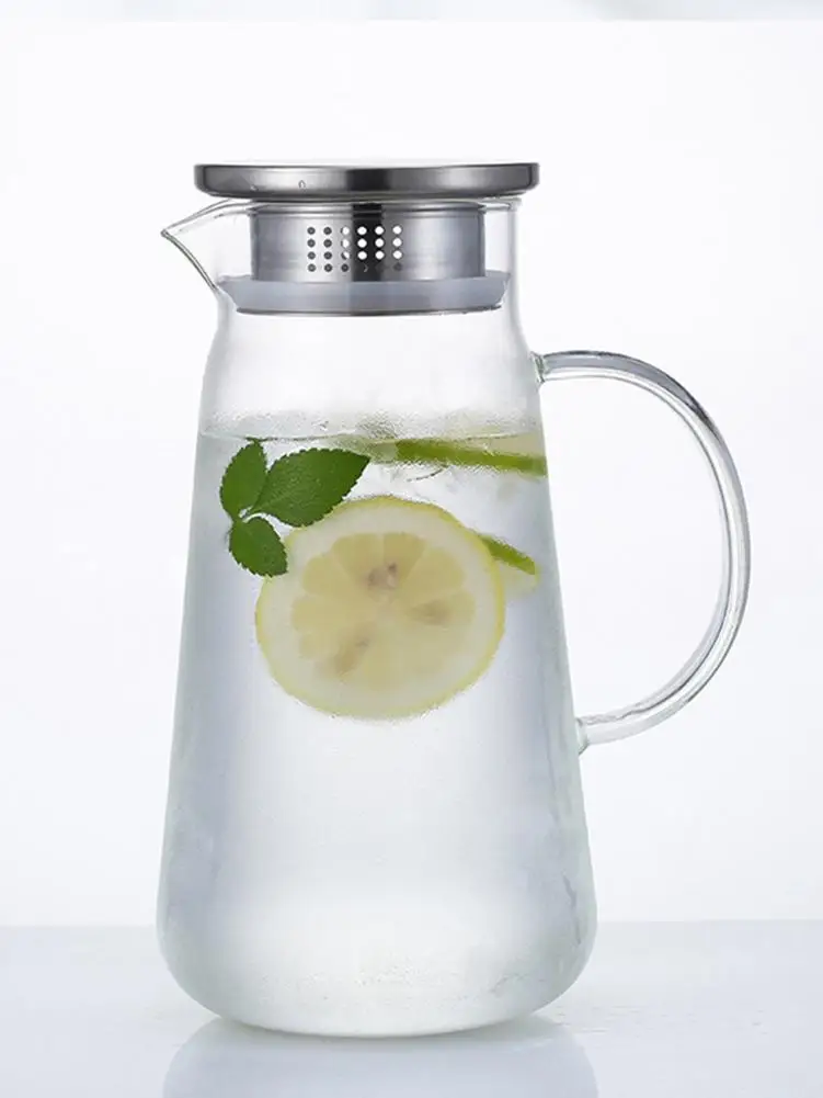 Glass Water Pitcher High Temperature Resistance with Handle Lid Thickened for Home Office Use | Дом и сад