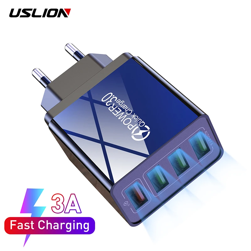 Зарядное устройство USLION с 4 USB портами и светодиодной подсветкой 48 Вт 3 0