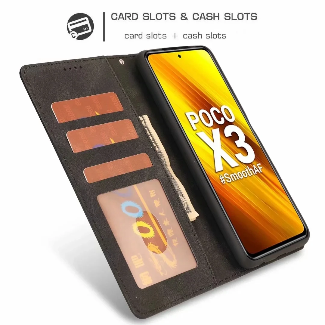 flip wallet phone case for xiaomi poco x3 f3 10t pro lite redmi 8 8a 9 9a 9i note 8 8t 9 10 s pro max leather case protect cover free global shipping