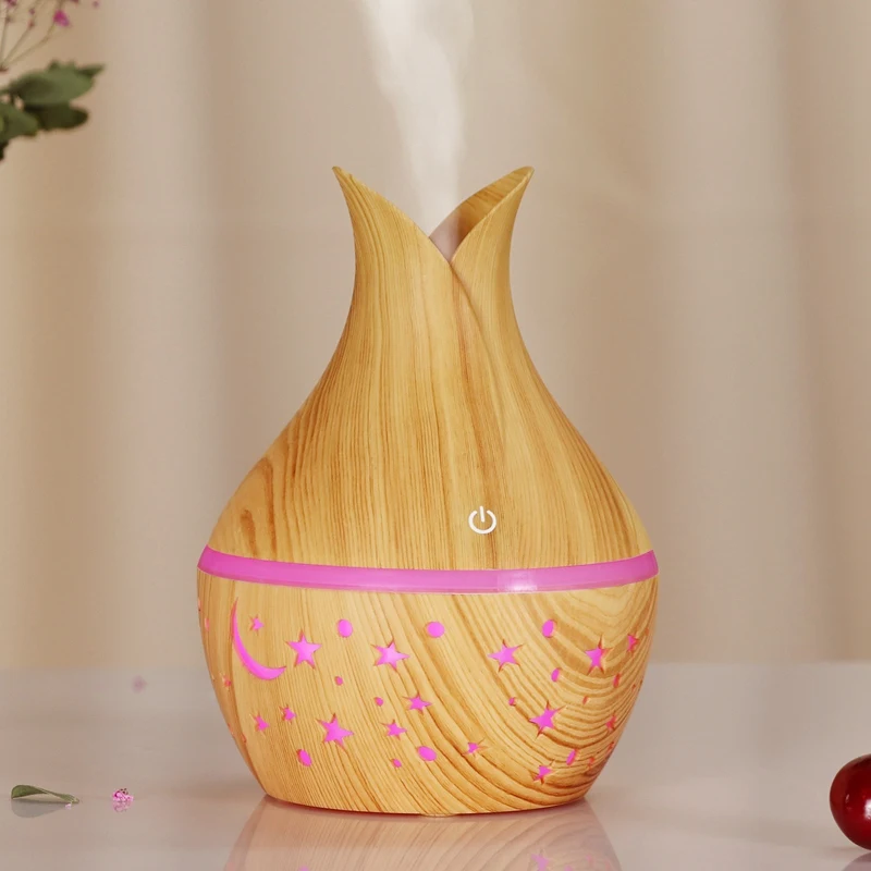 

EAS-Usb Ultrasonic Air Humidifier Aroma Essential Oil Diffuser with Wood Grain 7 Color Changing LED Lights for Bedroom Living Ro