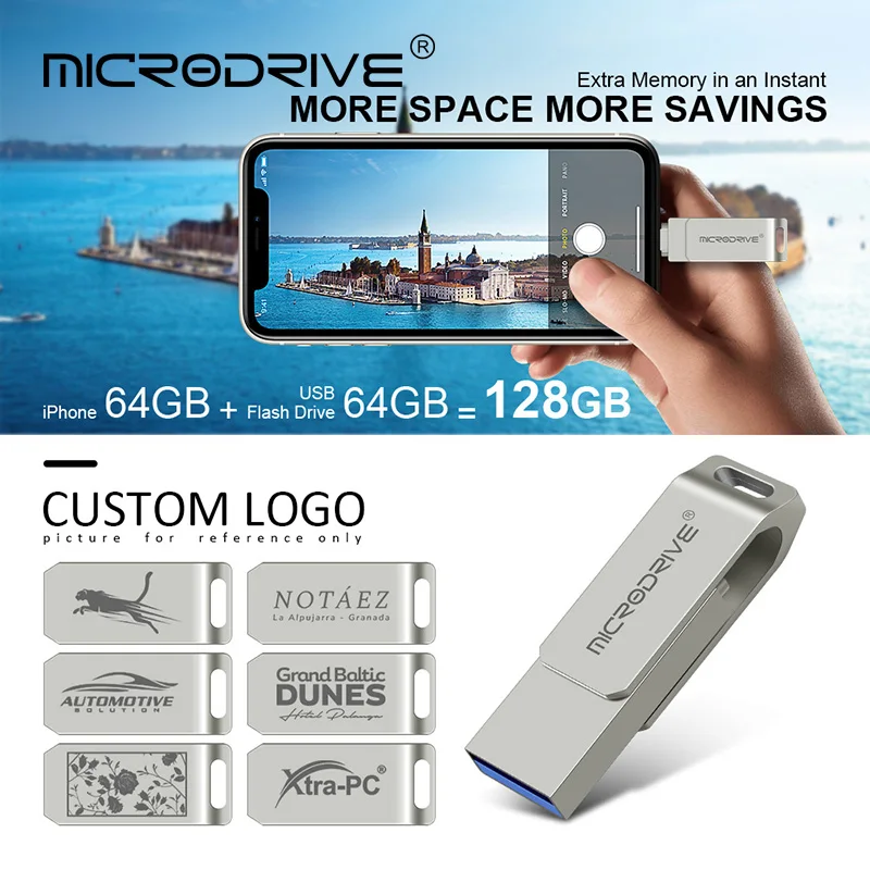 Металлический USB флеш накопитель для iPhone X/8/7/7 Plus/6/6s/ipad OTG флешка HD карта памяти 16 ГБ