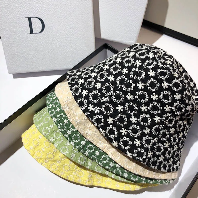 2021 Cap Spring Summer New Women Floral Embroidery Bucket Hats Fashion Refreshing Cotton Sun Protection Shading Sun Hats QDKPOTC