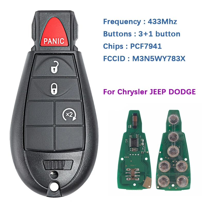 CN015001 послепродажный 3 + 1 кнопочный ключ Remtoe для Chrysler Jeep Dodge 433 МГц FCCID M3N5WY783X / IYZ-C01C ID46