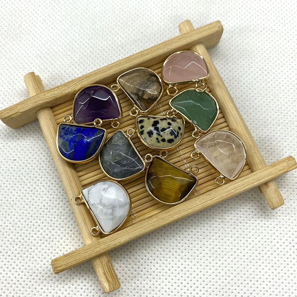 

Natural Stone Pendant Semi-circular Amethyst Tiger Eye Lapis Lazuli Used In Jewelry Making Creative Necklace Pendant 2 Pieces