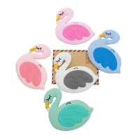 chenkai 10pcs silicone flamingo teether baby animal bird teether for diy baby nursing chewing teether chain pendant necklace toy