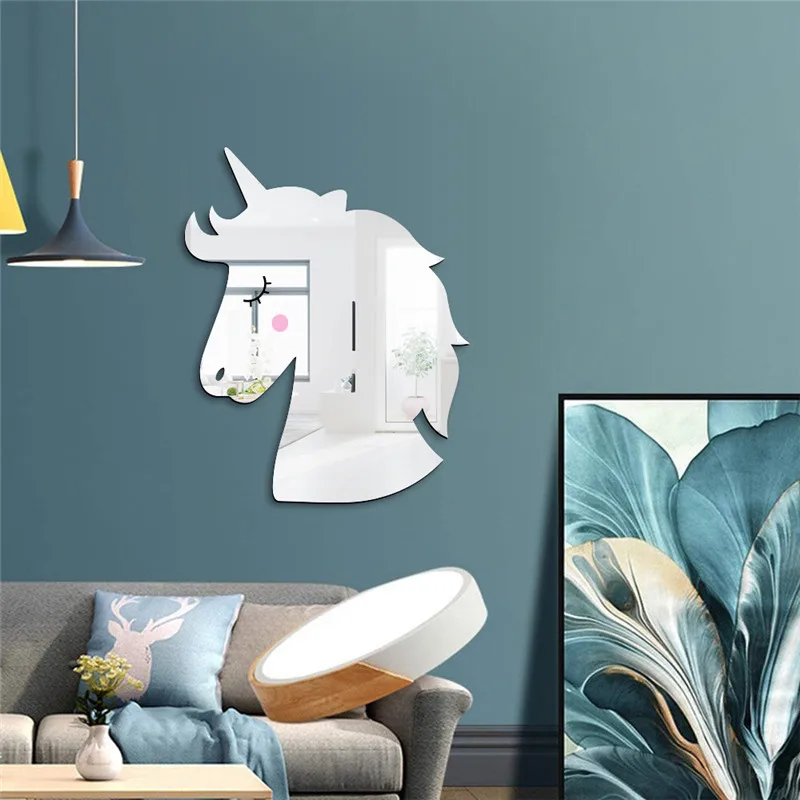 Nordic Style Unicorn Acrylic Mirror Wall Stickers For Kids Room Home Decor Cartoon Smile Unicorn Baby Girls Bedroom Mirror Decal