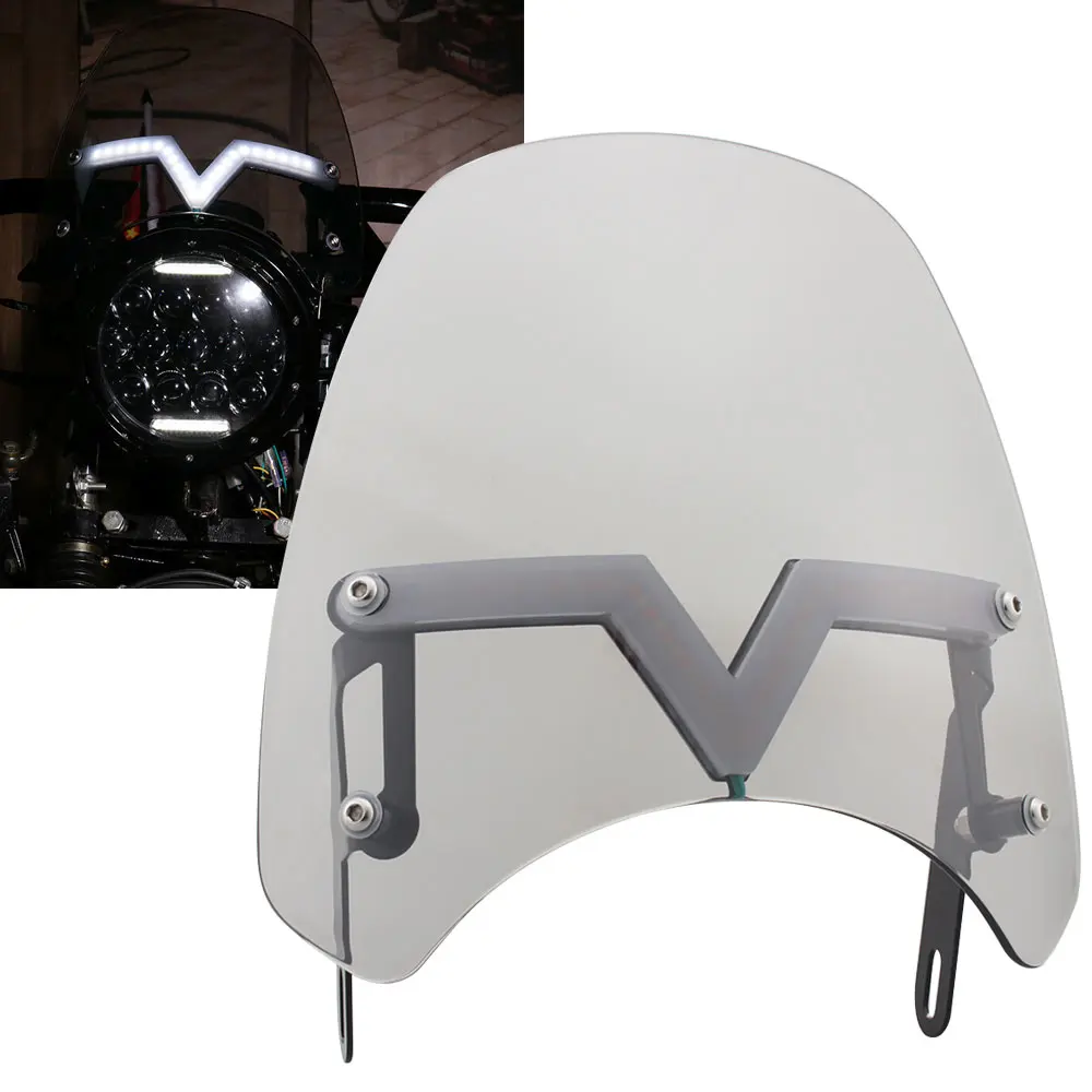 

Universal Motorcycle Windscreen Wind Deflector Trim with Running Light Windshield For Harley Honda Yamaha Kawasaki Ducati