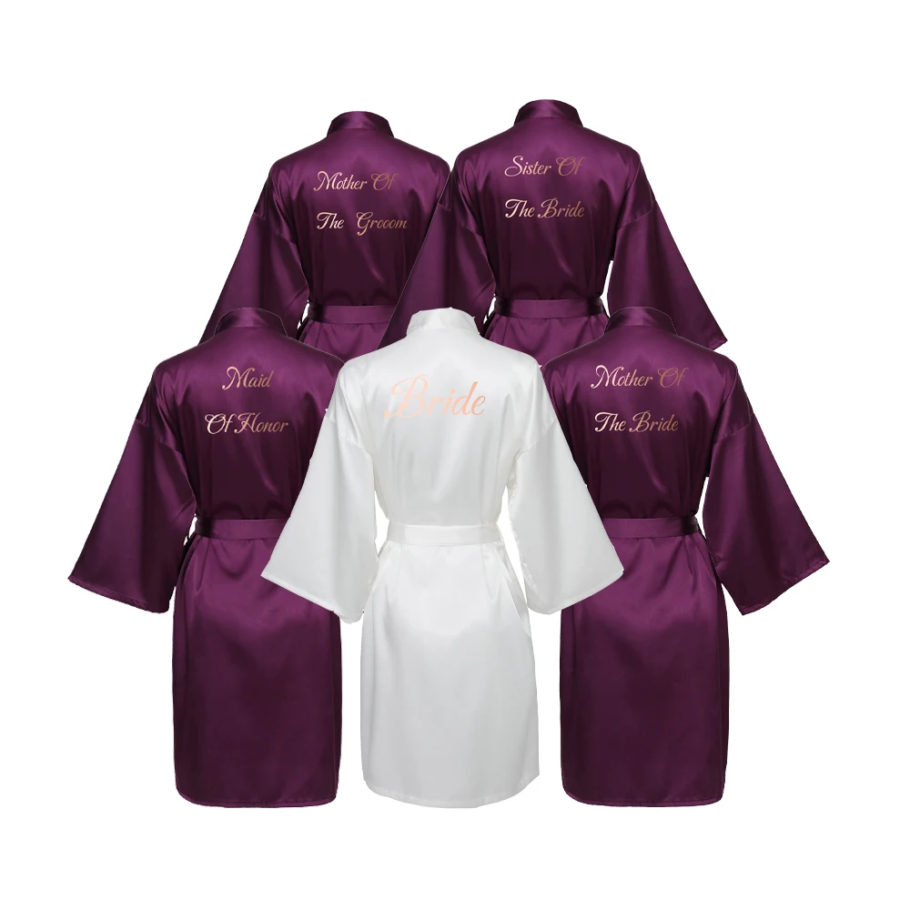 Plain Satin Robes Women Wedding Robe Bride Bridesmaid Robes Dressing Gown Bridal Robe Bridesmaid Silk Robe Plum Silk Robes
