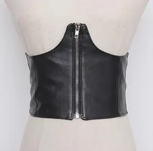 Женское модельное эластичное платье из искусственной кожи, корсеты, широкий пояс с украшением, R086