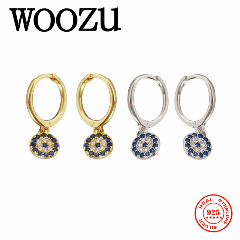WOOZU натуральная 925 кольцо из стерлингового серебра с голубым Цирконом круглый