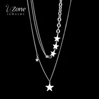 uzone fashion stainless steel tiny star pendant necklace double layer chain charm choker necklaces for women girls jewelry gift