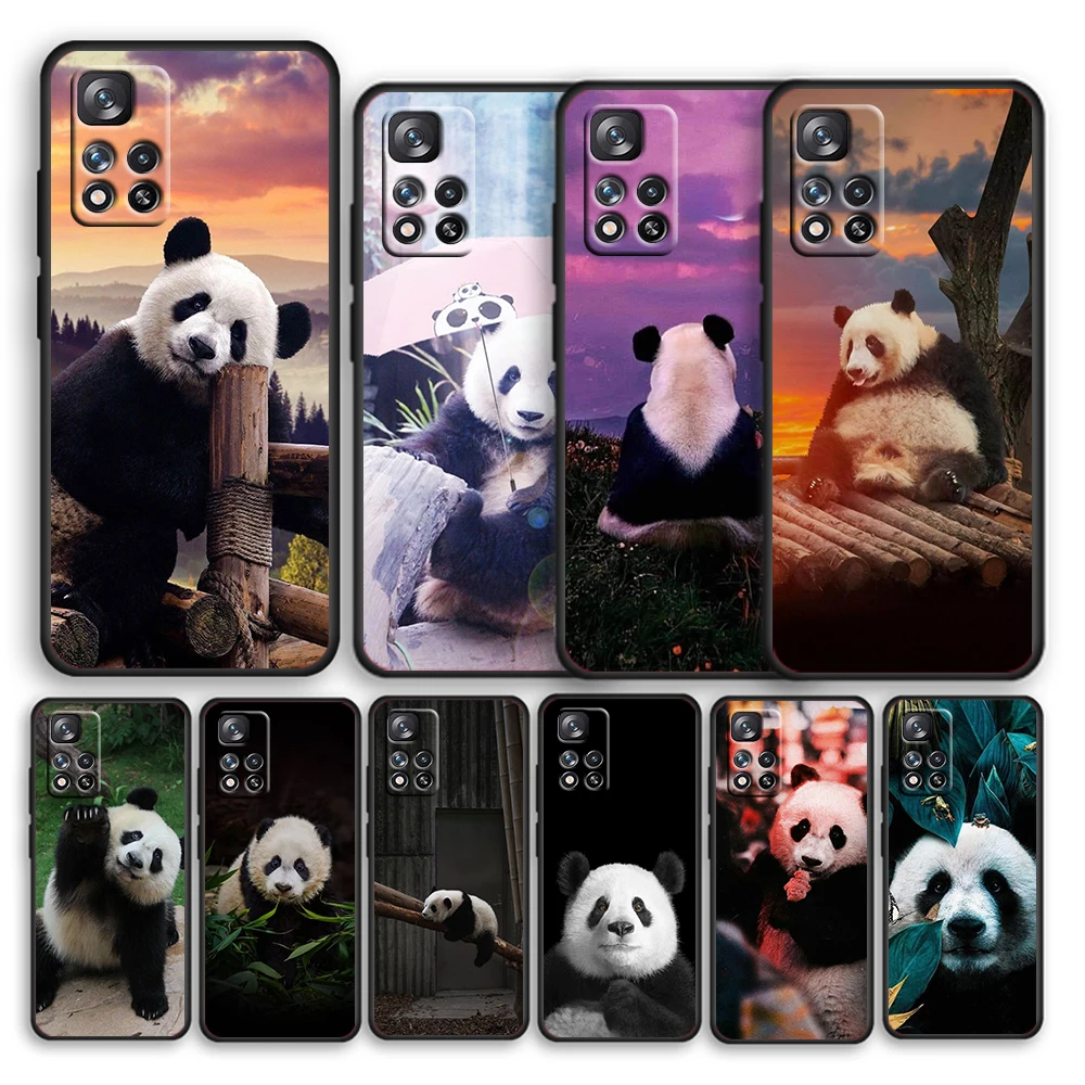 

Panda Cute Kawaii Animal for Xiaomi Redmi Note 11 10S 10T 9T 9S 8T 7S 6 5A 4X Pro Max 5G 2021 Soft Black Phone Case Cover
