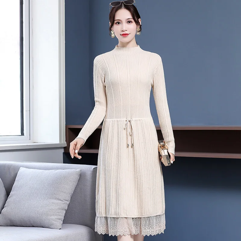 Весенне осеннее трикотажное платье модные вечерние платья с длинными рукавами