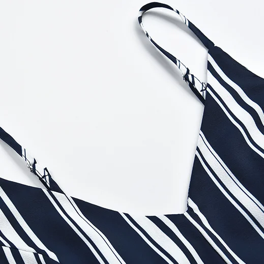 

Summer V-neck blue and white striped suspenders Hepburn style commuter dress sleeveless bohemian long skirt holiday dress
