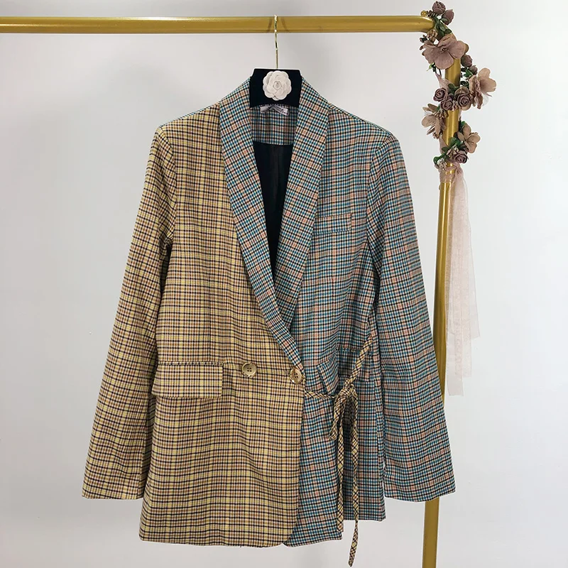 Костюм с юбкой Новинка осени 2019 Дизайнерский контрастных цветов пиджак и юбка