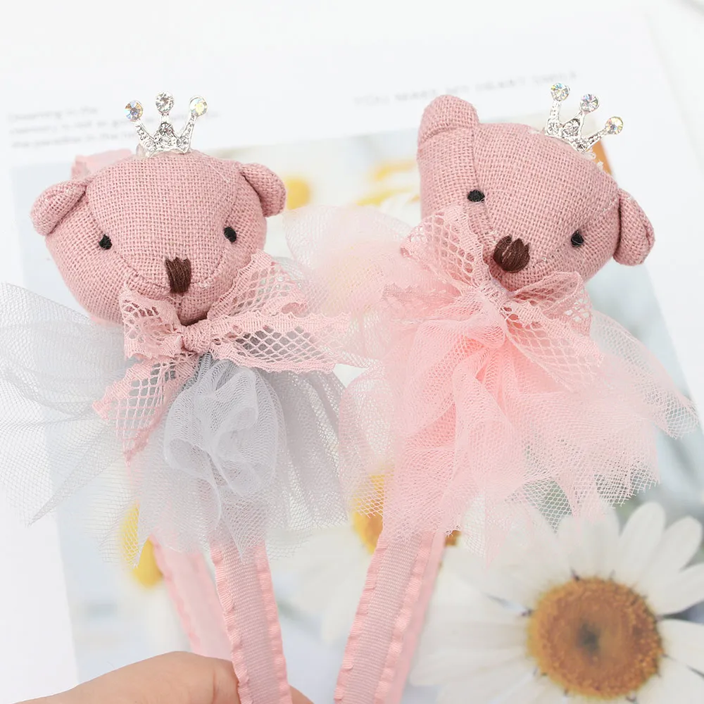 

Pink Baby Bear Rhinestones Bow-knot Hair Hoop Lace Cute Hairbands Crown Hair Bands for Girls Headbands Kids Headwear
