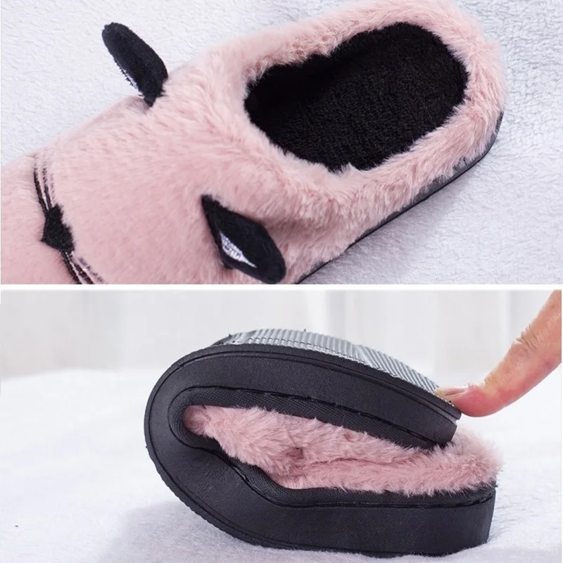 

Cat Fluffy Couple Slippers With Ears Cute Women Slippers Soft Sole Home Indoor Slipper Fashion Flat Women Shoes T101