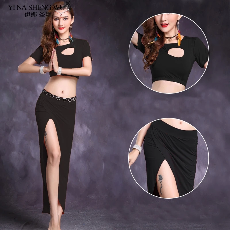 

Belly Dance Costume New Modal Women Practice Suit Top+Long Split Skirt Sexy Short Sleeve Performance Clothes Belly Dancing Dress