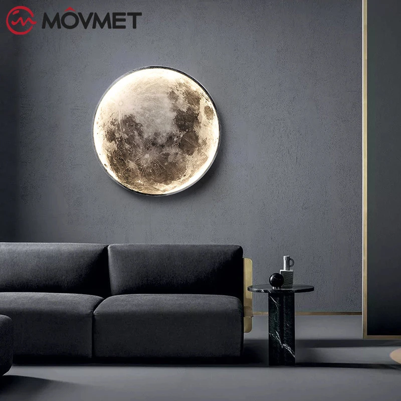 Moon Night Light LED Wall Lamp Iron Acrylic Creative Design For Bedroom Background Home Decoration Livingroom Remote Control