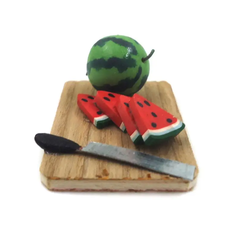 

1/12 Miniature Dollhouse Kitchen Chopping Board Watermelon Knife Model Decor