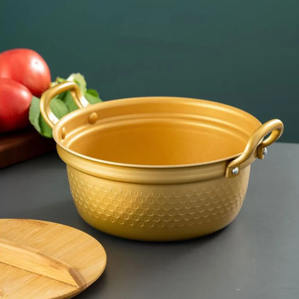 

1Pc Soup Stock Pot Dual Handles Noodle Pot with Bamboo Lid (Golden)
